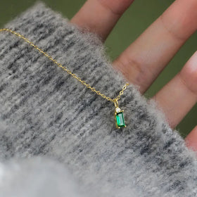 S925 Sterling Silver Emerald Luxury Pendant Necklace Gold Plated Green Cubic Zirconia Necklace for Girls