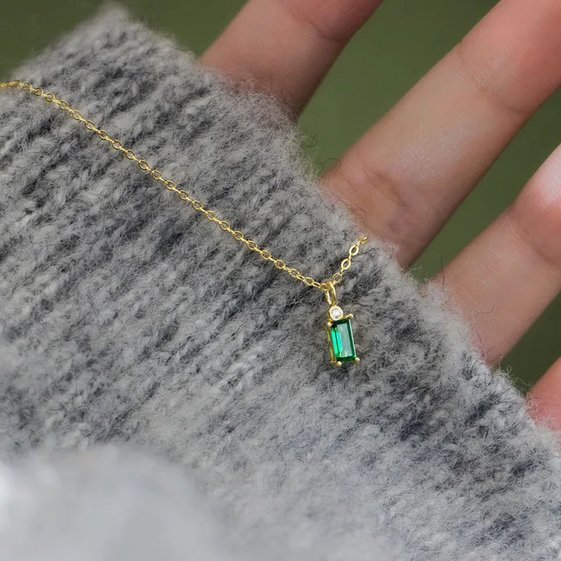 S925 Sterling Silver Emerald Luxury Pendant Necklace Gold Plated Green Cubic Zirconia Necklace for Girls