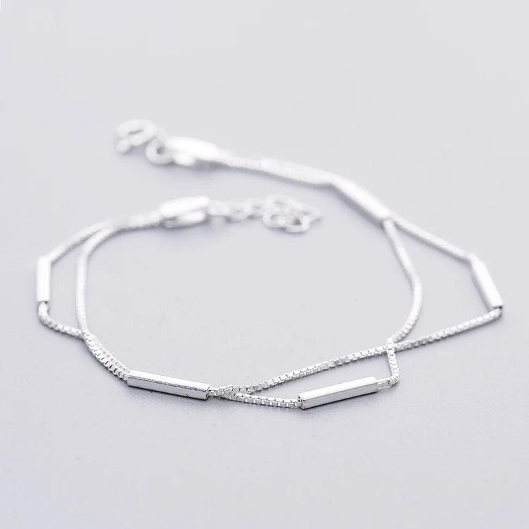 FY-SL109 New Arrival Hot Sale Wholesale 925 Silver Geometric Double Layer Charm Bracelet Women