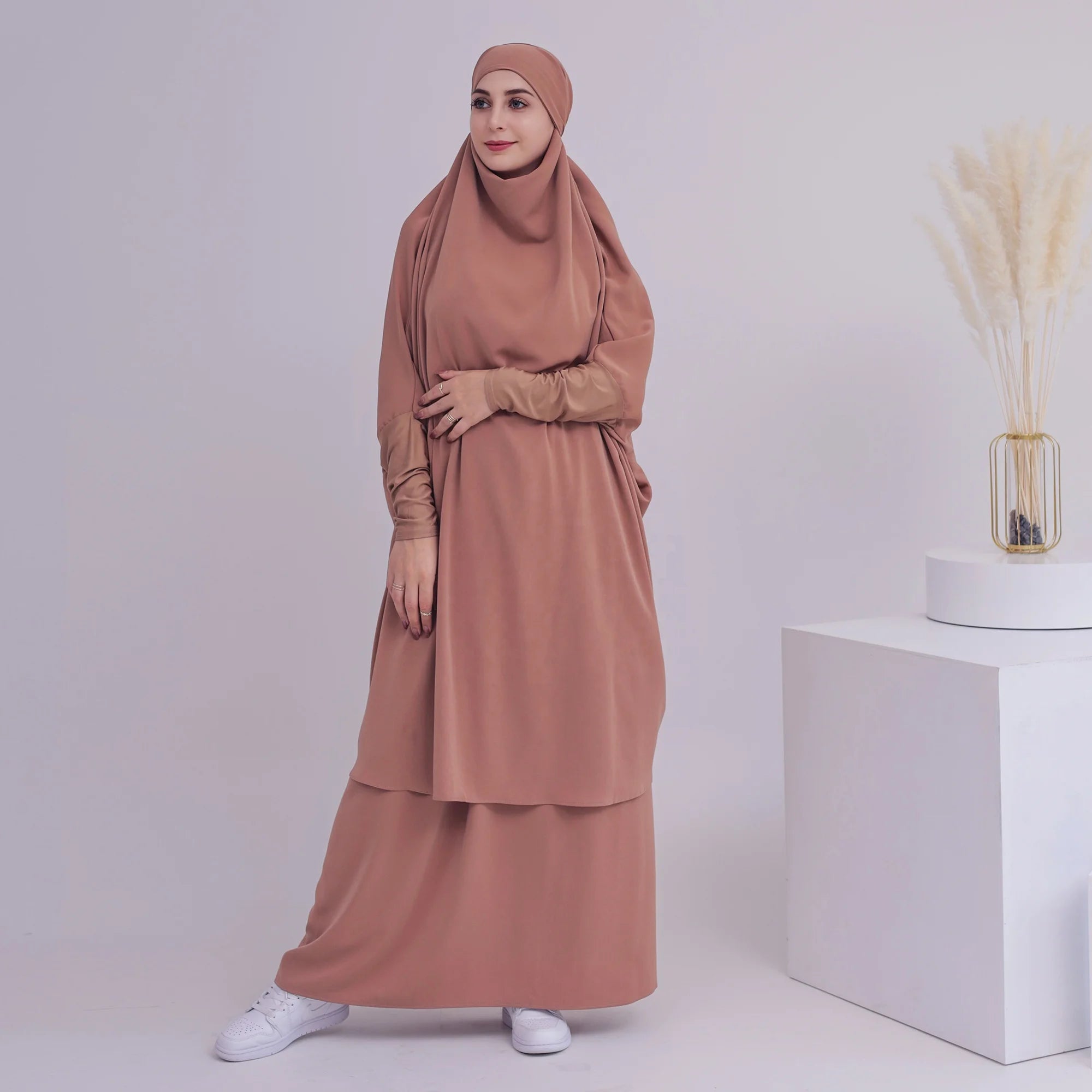 Wholesale Loriya Abaya Muslim Women Islamic Clothing Prayer Abaya Traditional Muslim Clothing 2 Piece Abaya Set