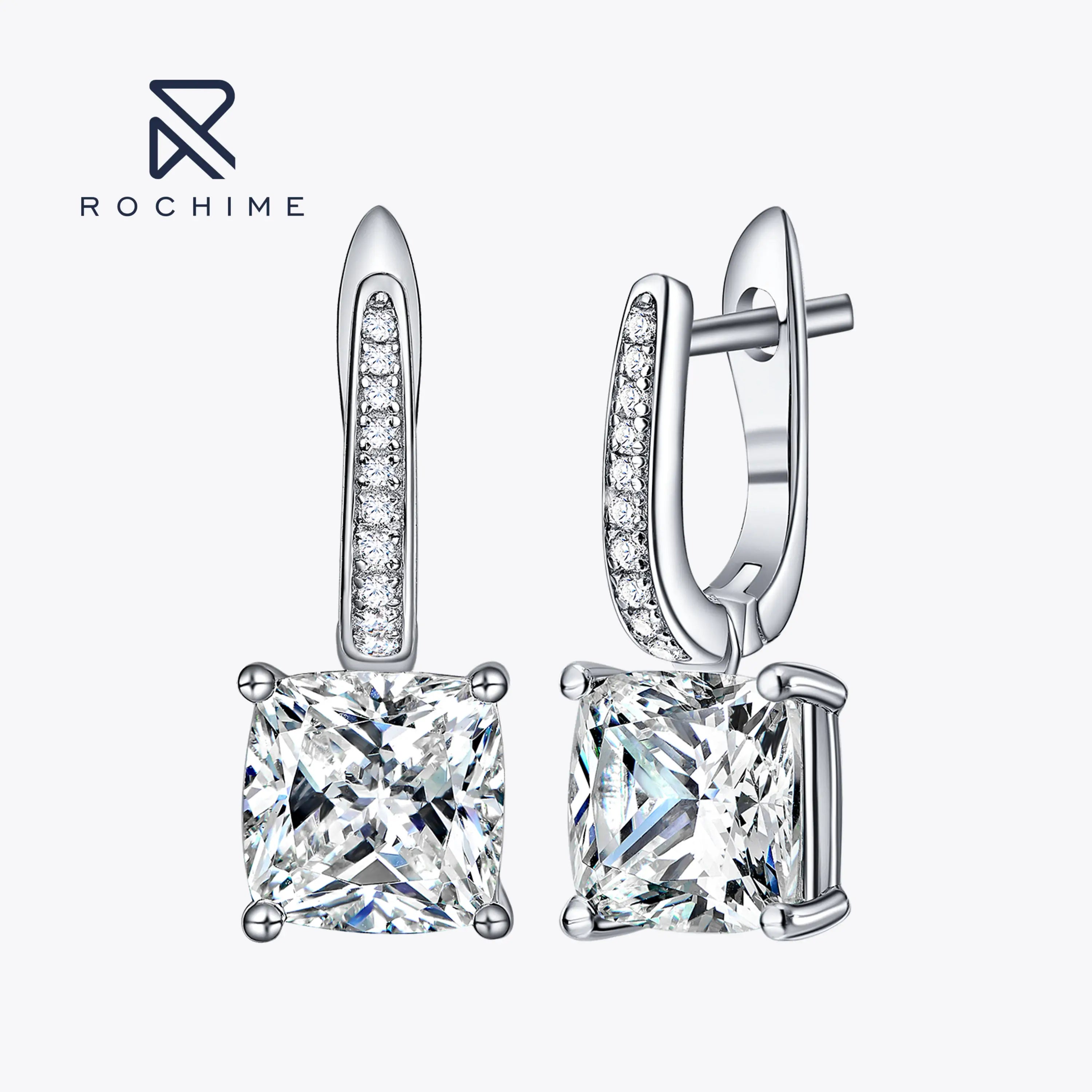 Rochime Cushion Cut Cz huggies Earrings 925 Sterling Silver Rhodium Plated 5a Zircon Jewelry for Women