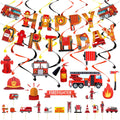 Fire Truck Construction Vehicles Theme Birthday Banner Cake Topper Spiral Set for Boys Birthday Party Decoration Supplies