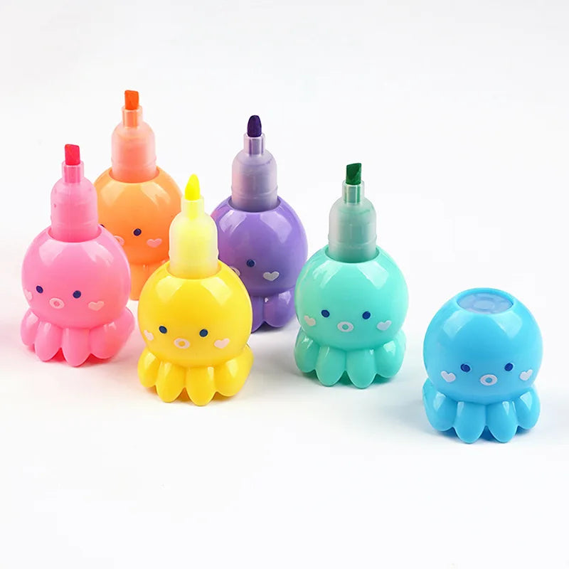Soododo Creative Color Octopus Highlighter Wholesale Student Doodle Marker Pen Cute Octopus Ledger Note Number Pen