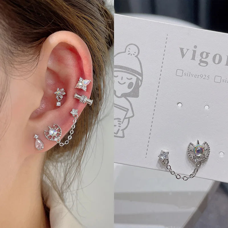 2022 New Minimalist CZ Crystal Earring Tiny Cute Stainless Steel Flower Butterfly Star Stud Ear Piercing Fashion Earrings