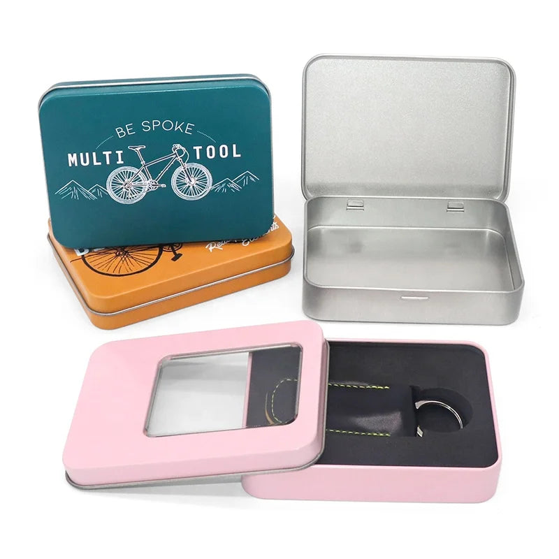 Rectangular Wedding Gift Tinplate Box Eco-friendly Customizable Packaging Craft Badge Tin Case Game Card Box Windowed Small