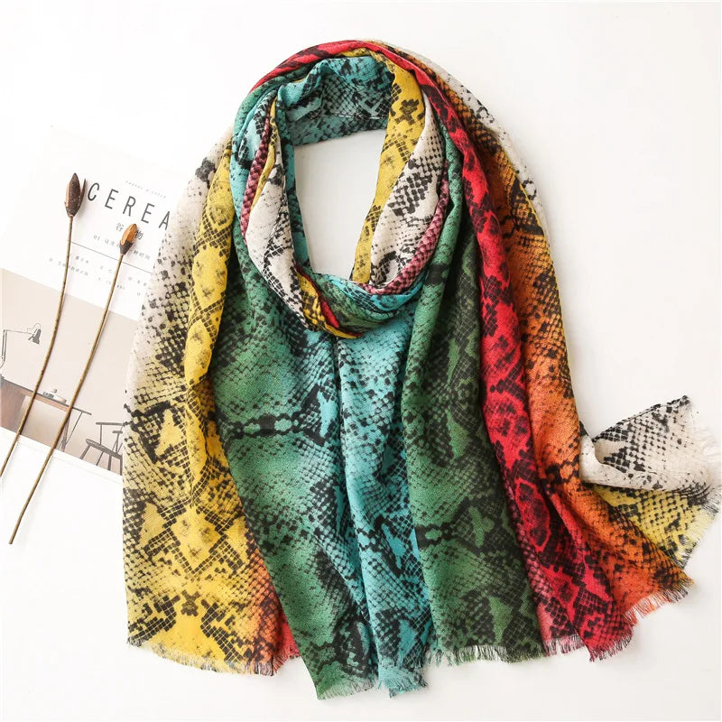 Wholesale Fashion Snake Skin Polyester Scarves Shawls Various Printed Styles Viscose Voile Hijab Scarf for Women