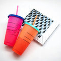 2026 Custom Hot Sale Plastic Color Changing Tumbler With Straw PP Cold Water Temperature Sense Reusable Bottle Cup