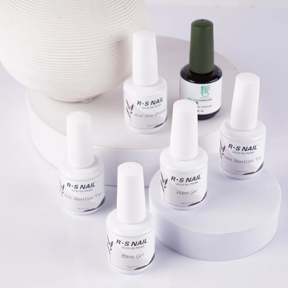 RS Nail Beauty Art Base Set Primer Hard Gel Matte Gel Base Gel and Top Coat Remover 15ml*6 Kit