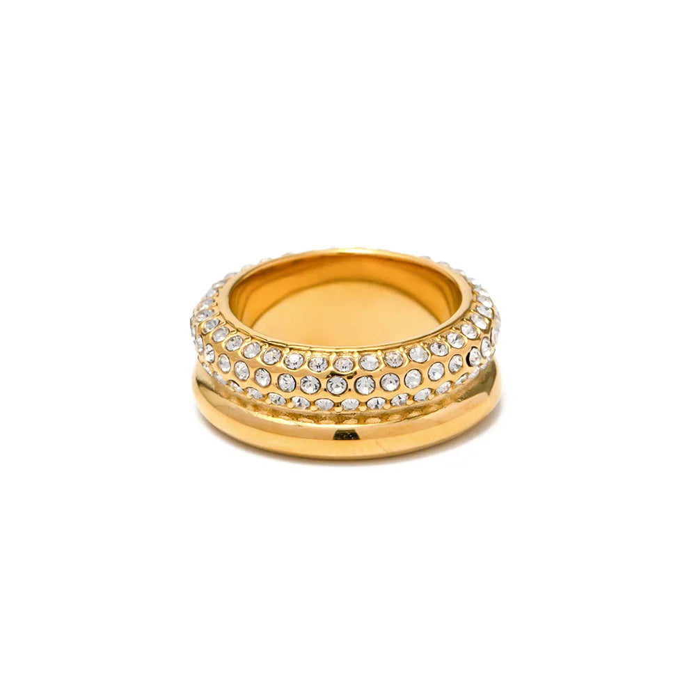Wholesale 2023 New Layer Zircon Stones Rings for Women Tarnish Free Gold Plated Stainless Steel Rings Fashion Women Jewelry