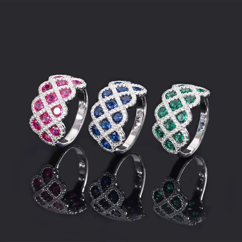 925 Sterling Silver Engagement Rings Rhodium Plated Green Blue Zircon Wedding & Party Fashion Jewelry
