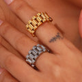 Hip Hop Chunky Gold Plated Watchband Chain Rings Jewelry Women Tarnish Free Stainless Steel Women Rings
