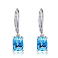 Dainty Square Cut Blue Zircon Dangle Drop Earrings Women's Trendy Gold Plated Buckle Hoop Earrings for Girls