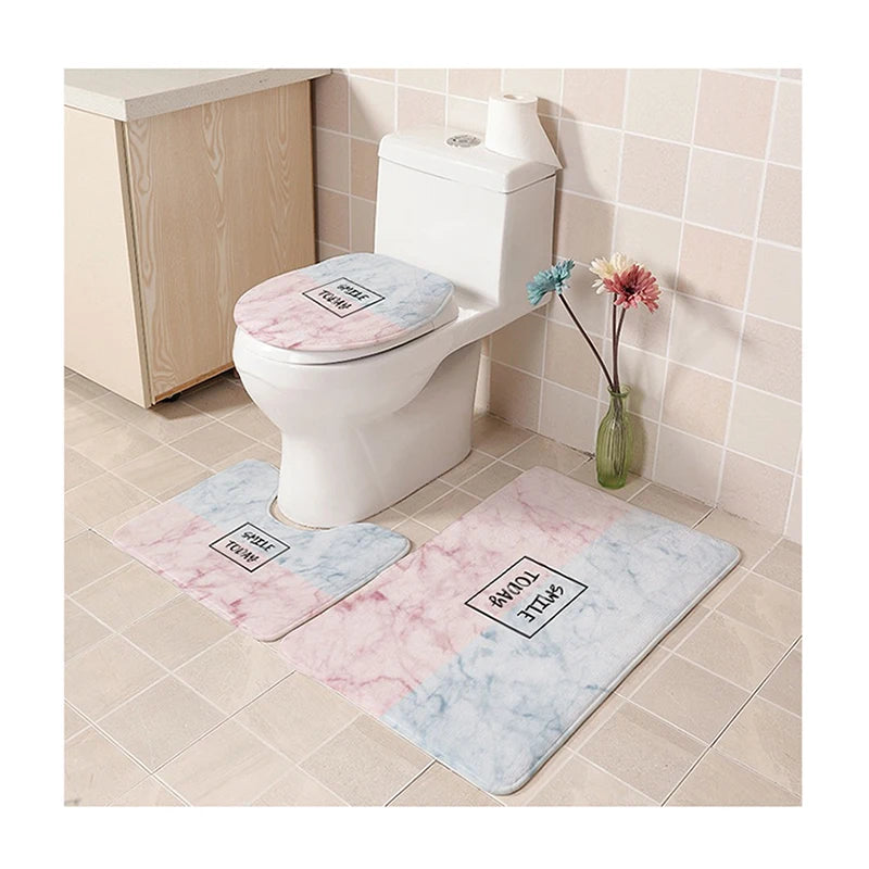 Custom Printing Pattern Flannel Nonslip 3 Pcs Bathroom Mat Set Toilet Seat Cover Rug Carpet