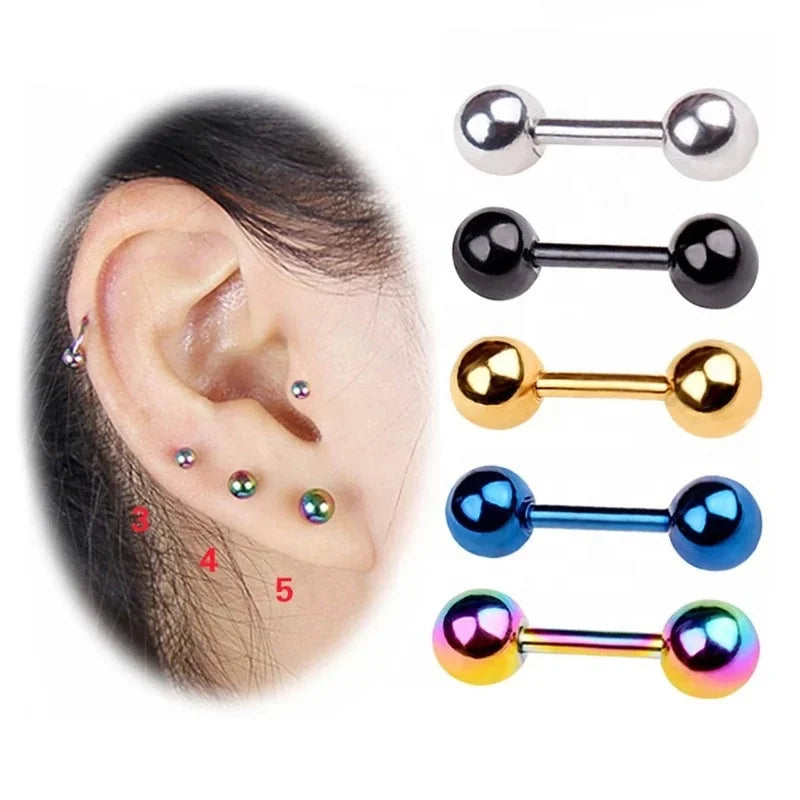 Hot Sale Stainless Steel Piercing Jewelry Small Ball Stud Earrings Mini Metal Beans Ear Bone Nail Straight Rod Ear Studs