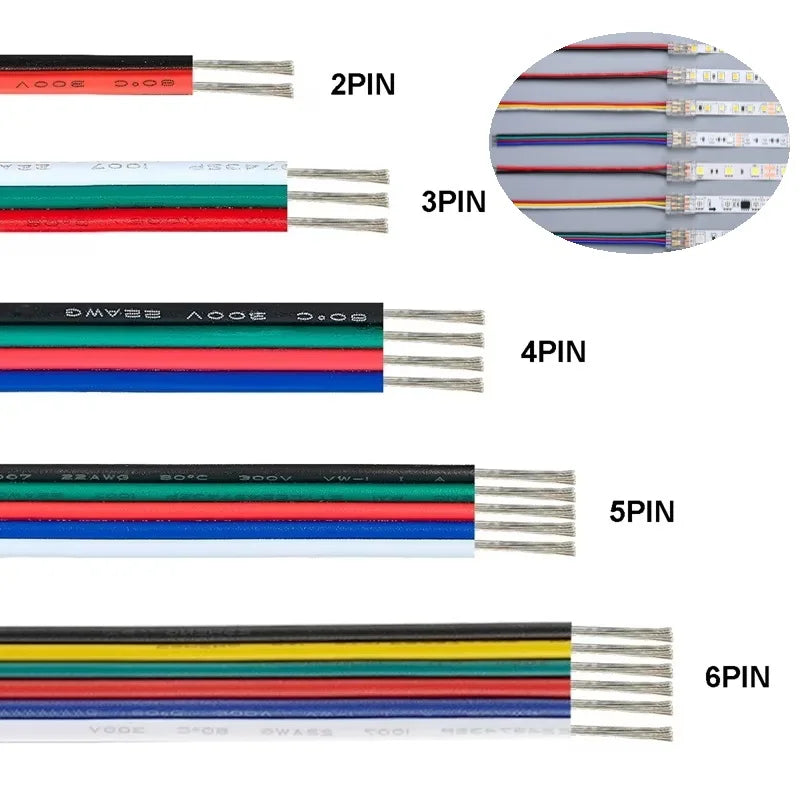 18AWG 20AWG 22AWG 2pin 3pin 4pin 5pin 6pin Extension Cable Wire 5050 2835 WS2812B LED Strip Lights Tinned Copper Wire Accessory
