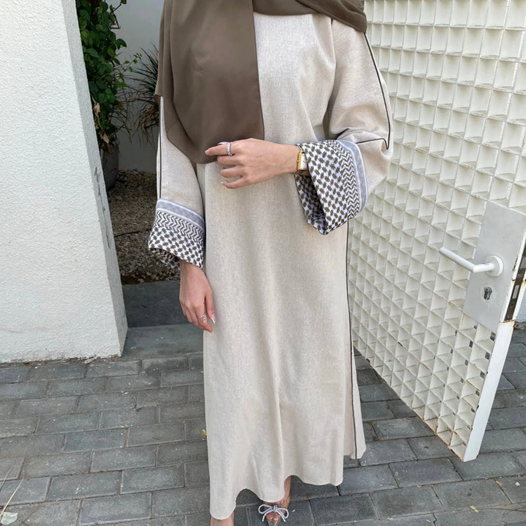 Loriya Linen Embroidery Panestine Design Ramadan EID Closed Abaya Women Muslim Dress Modest Dresses Women's Clothing