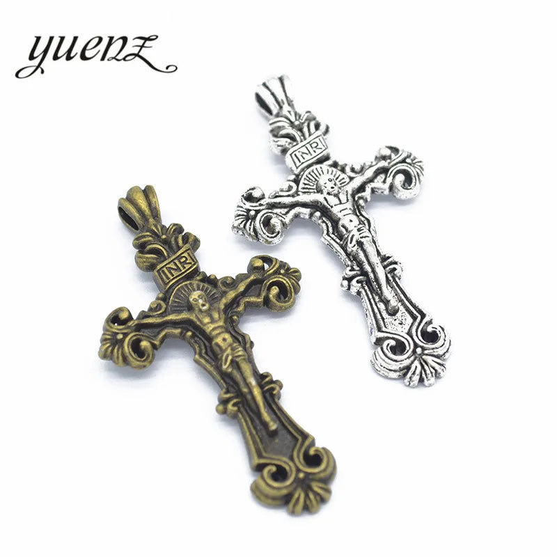 YuenZ Antique Silver Color Cross Charms Plated Pendants Jewelry Making DIY Handmade Craft 60*33mm T26
