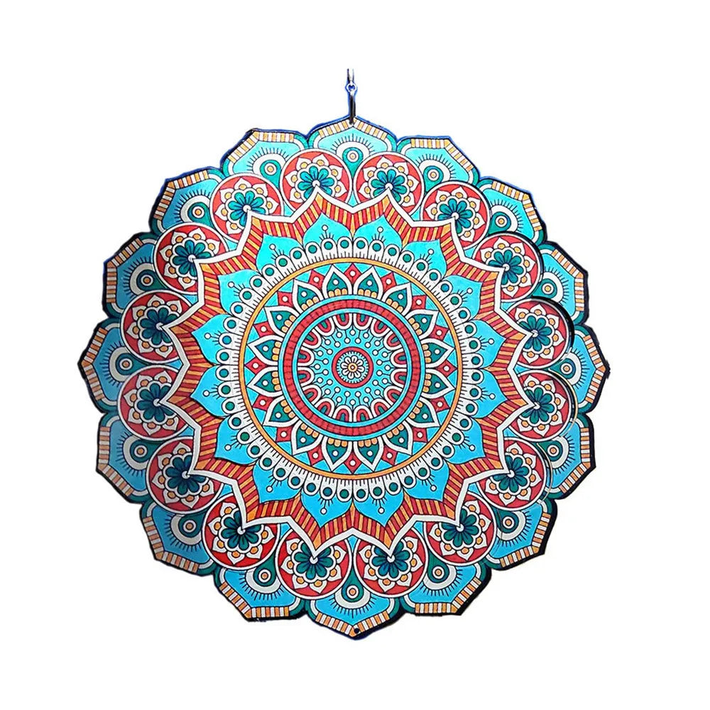 Custom 12 Inch Large Mandala Color Printing 3D Stainless Steel Wind Spinner Outdoor Metal Garden Wind Spinners