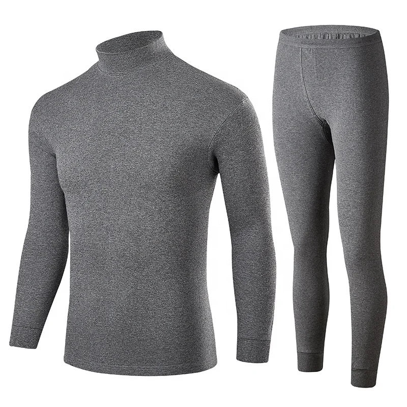 Custom 2 Piece Middle Collar Cotton Long Johns Thermal Underwear Set for Men Including Top and Bottom