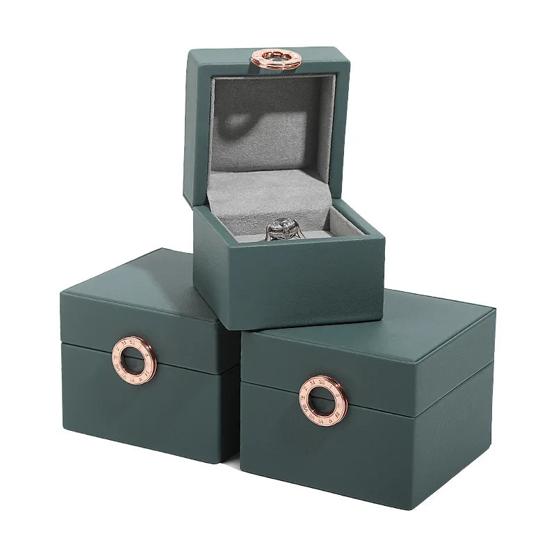 PU Leather Jewelry Watch Box with Round Gold Buckle Ring Earring Pendant Bracelet Watch Jewelry Packaging Box