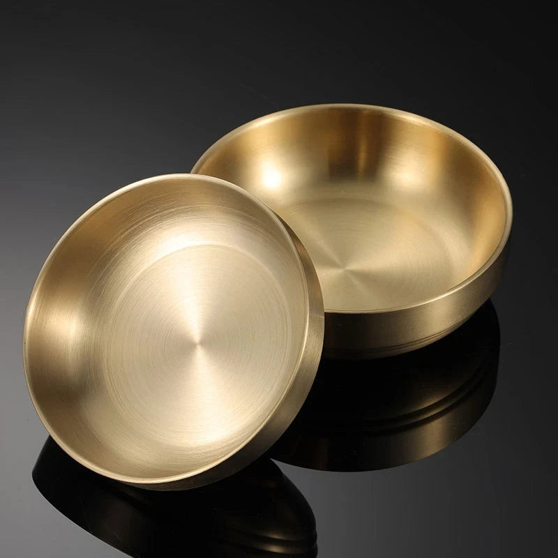 Wholesale 304 Stainless Steel Kimchi Dipping Bowl Korean Double Wall Seasoning Small Serving Trays Golden Metal Soy Dishes