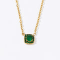 Vintage Trendy Waterproof 18K Gold Plated Stainless Steel Link Chain Round Green Zircon Pendant Necklace
