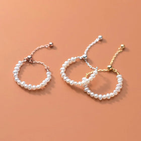 Exquisite 925 Silver Jewelry Adjustable Freshwater Pearl Bead Chain Ring 925 Sterling Silver Ring for Women Gift