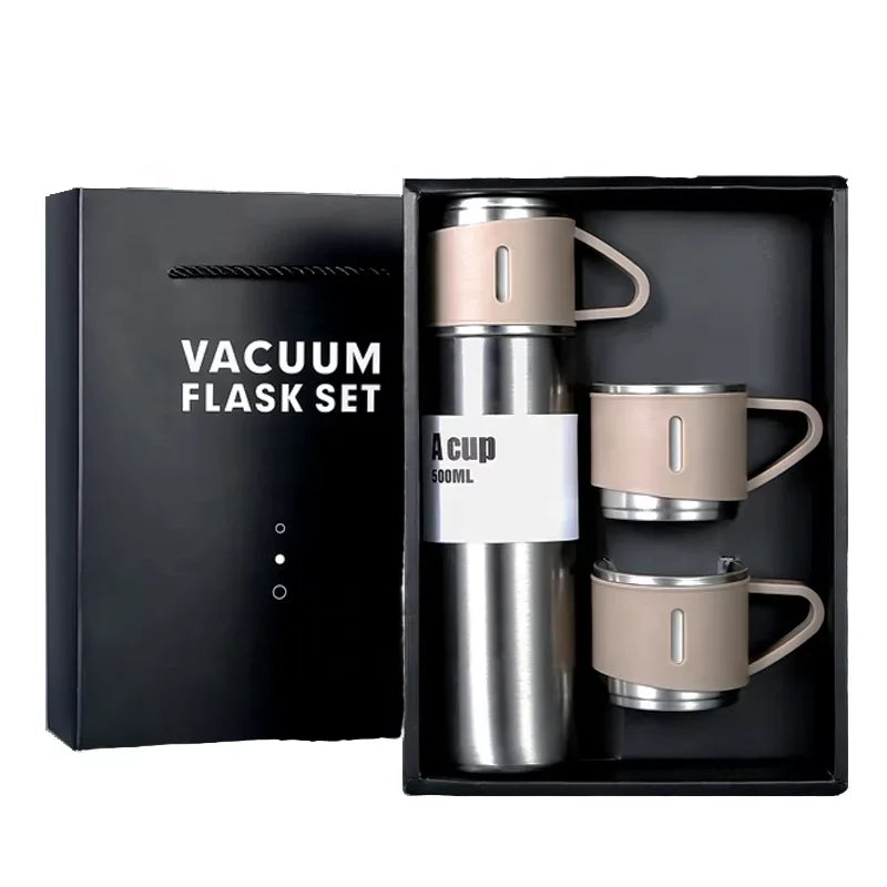Hot Sale Cheap Price Stainless Steel 500ml Thermos Bottle With Two Cups Double Wall Insulated Thermos Flaks