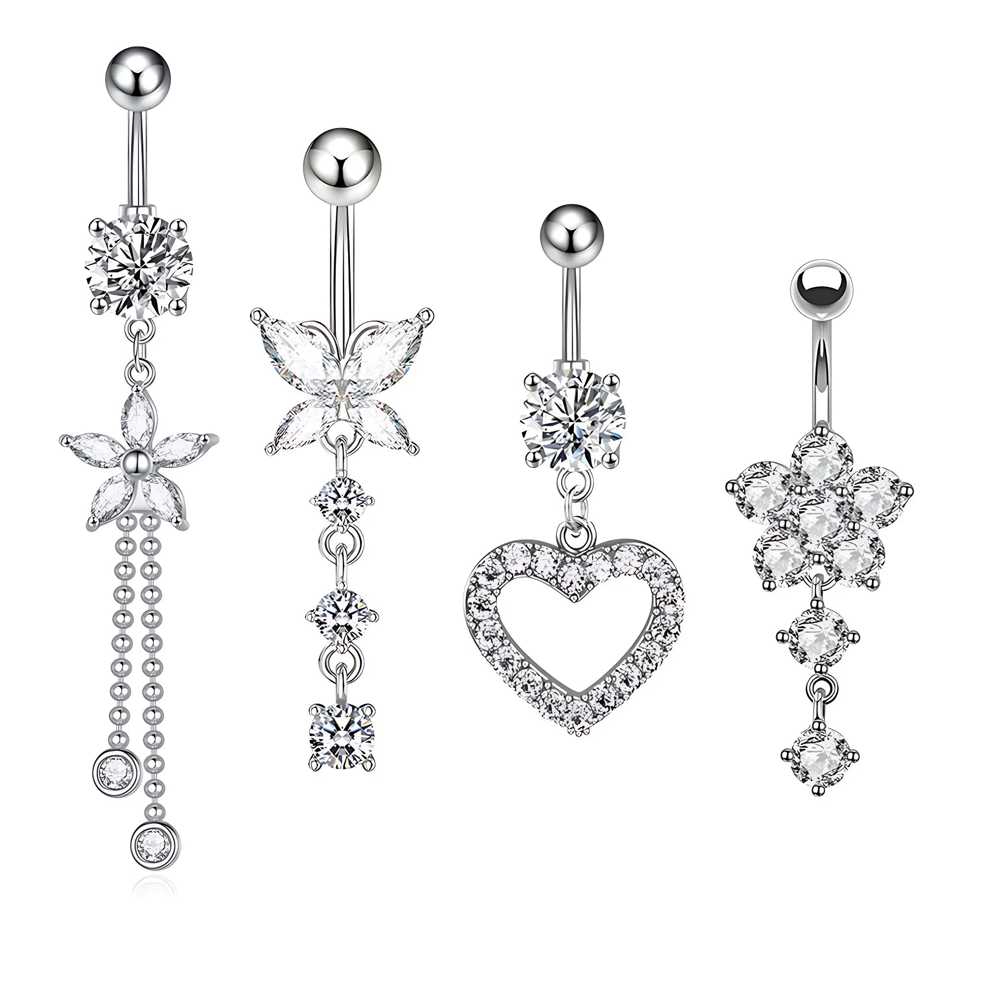 New Style 4pcs/set Gold Plated Stainless Steel Belly Button Navel Rings Heart-Shaped Butterfly Five-Pointed Star Chain for Gift