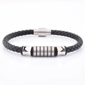 Simple Custom Italian Men's 316L Stainless Steel High Polished Charm Genuine Leather Trendy Bangle Bracelet
