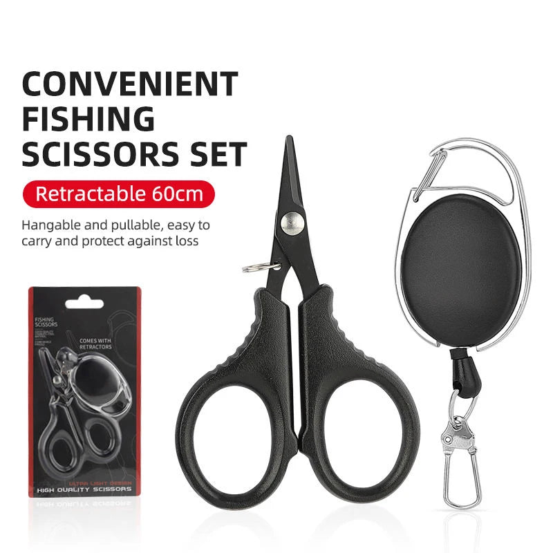 Wholesale Portable Mini Size Braided Stainless Steel Outdoor Fishing Cutter PE Braided Line Scissors with Retractor
