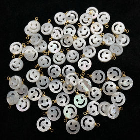 Fashion Shell Mother of Pearl Nacre Happy Smile Face Brass Pendant Charm for Earrings Necklace Jewelry Making DIY