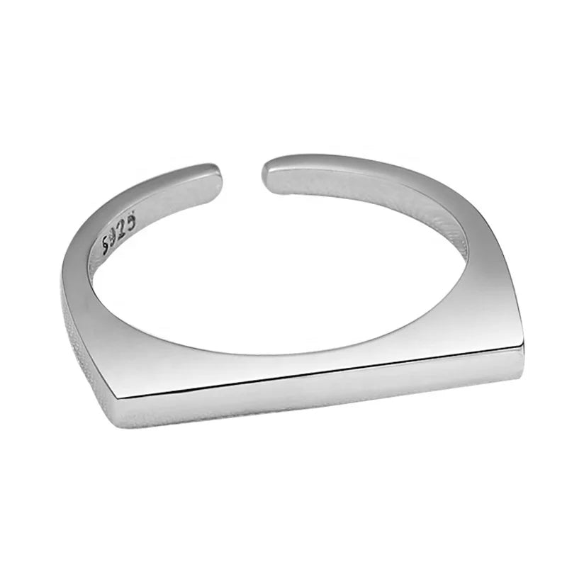 Elegant S925 Sterling Silver Square Ring Glossy Open Band Minimalist Women's Fashion Jewelry by Rainbowking