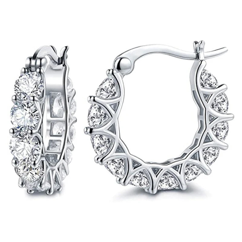 SC Hot Sale 18k Gold Plated Hoop Earrings Big Hoop Hypoallergenic Zircon Beaded Earrings Zircon Dangling Earrings for Wedding