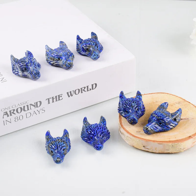 DIY Bridesmaid Necklace Pendant Raw Crystals Quartz Lapis Lazuli Wolf  Head for love Gifts Crystal Stone