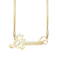 New Design Custom Name Necklace with Crown Decoration 4mm Wide Snake Chain Stainless Steel Gold Plated Waterproof