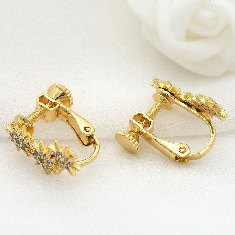 Hot Selling Fashion 18K Gold Plated Star Zircon Earring Without Ear Needles Clip Style Women's Earrings