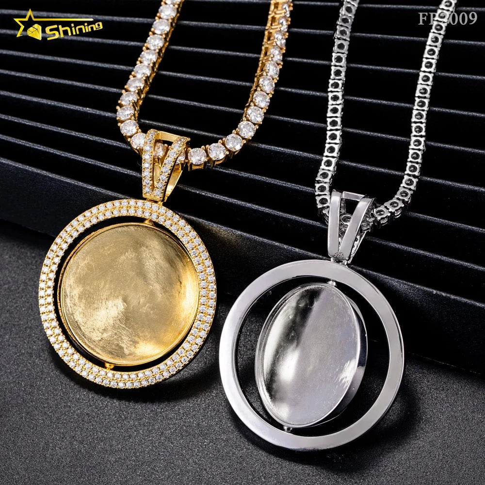 New Styles Photo Charms Rotatable Double-faced 925 Silver Hip Hop Custom Vvs Picture Moissanite Pendant