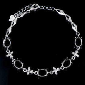 Sterling Silver 6*8mm Semi Mount Bracelet Empty Frame Blank Claws Setting S925 Base Holder Without Center Stone Inlay for DIY