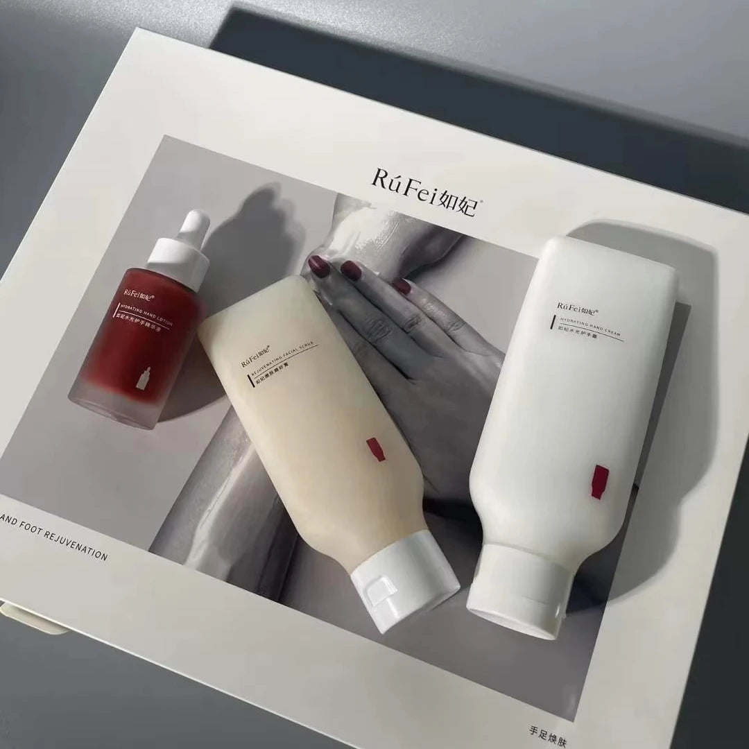 Rufei Hand and Foot Care Vitamin C & Hyaluronic Acid Scrub Cream Essence Film Skin Revitalization Kits