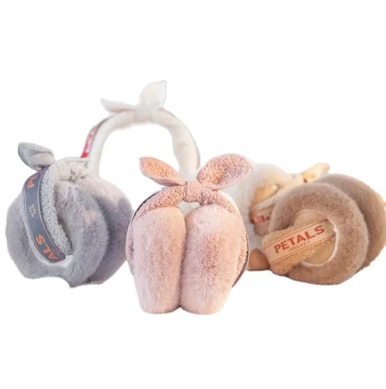 Wholesale New Design Plush Furry Fuzzy pink Thicken Warmer Rabbit Ear Bow Animal Shape Cartoon Earmuff
