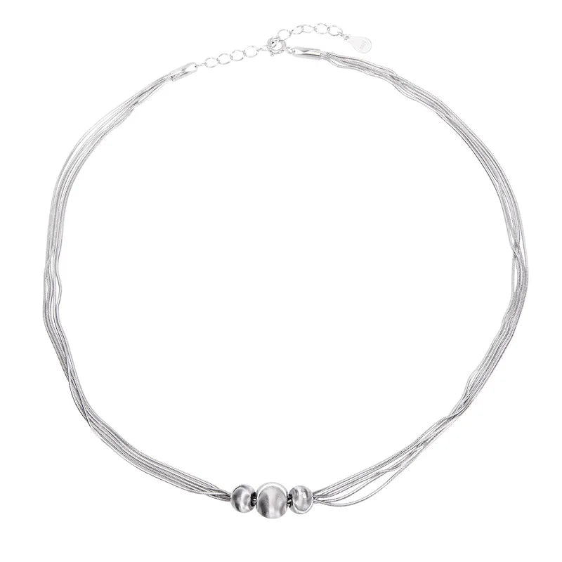 Wholesale Hot Design Sterling Silver 925 Three Round Beads Balls Charms Snake Chain Necklace Jewelry for Women