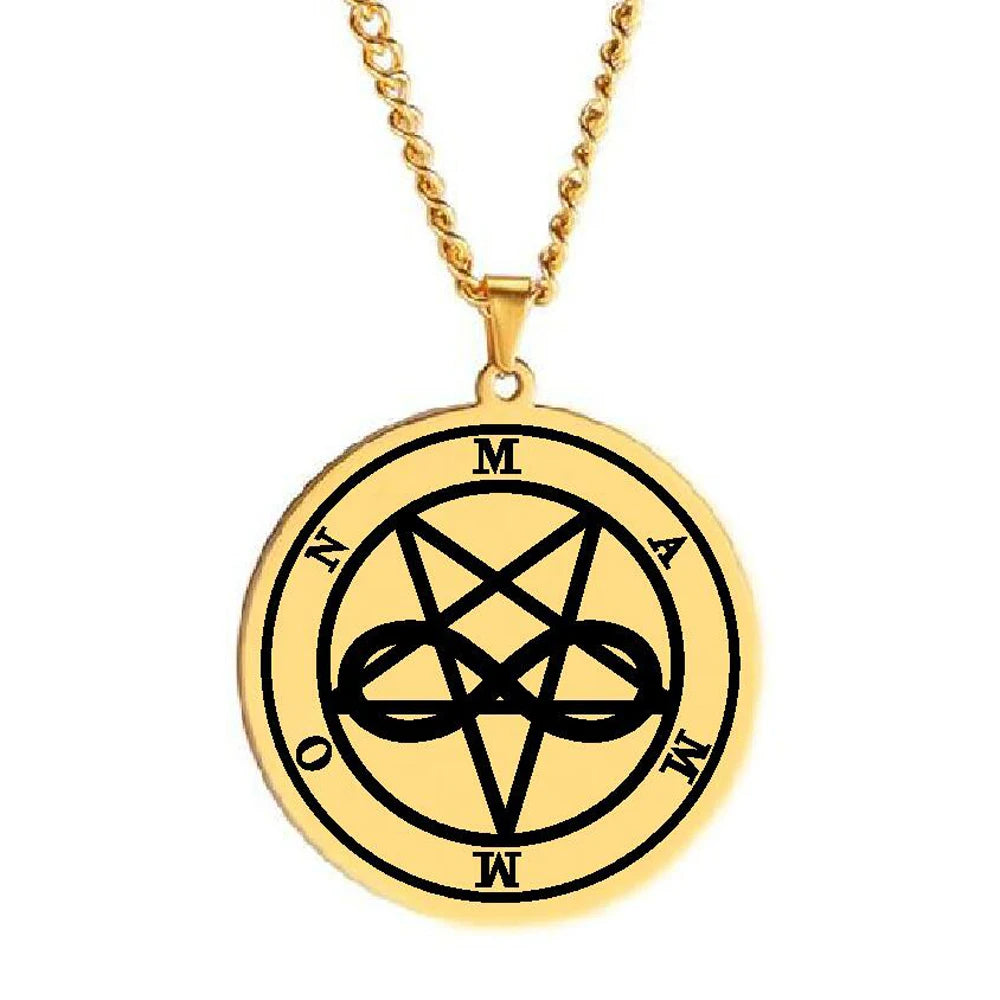 Sigil of Mammon the Star of Earth Pentacle Pentagram Infinite Symbol Amulet Talisman Laser Cut Stainless Steel Pendant Necklace