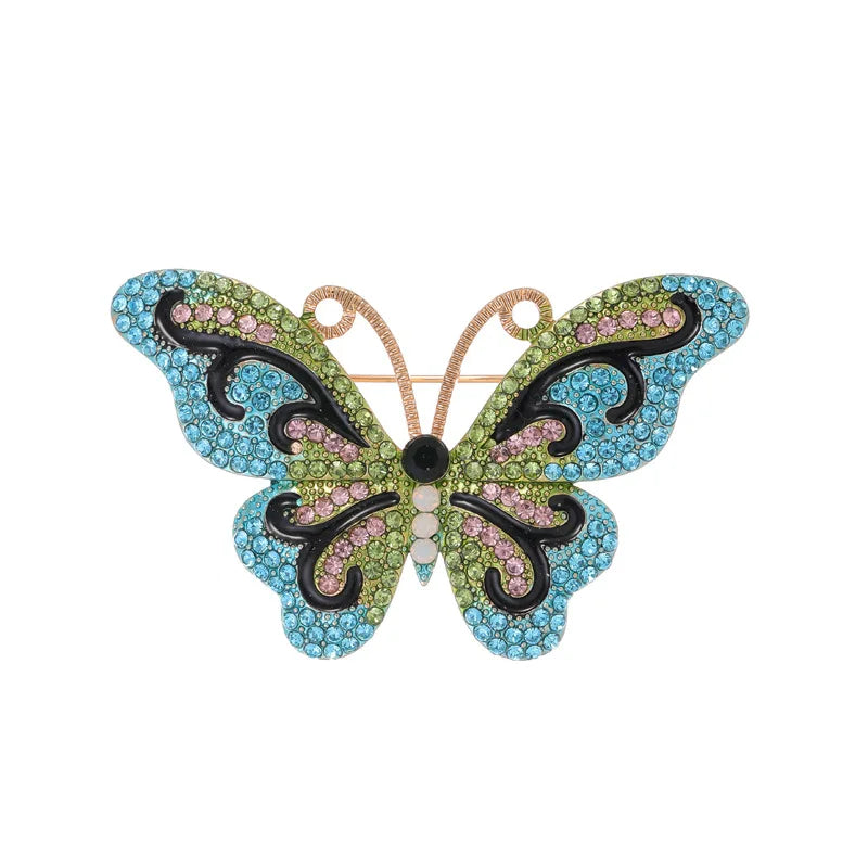 Full Rhinestone Butterfly Brooch for Women Suit Jewelry Blue Green Diamond Pins Birthday Gifts