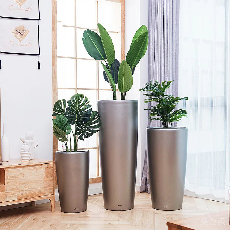 Colorful Planting Round Vase Emulation White Plastic Flower Pot Automatic Water Absorption Flower Pot