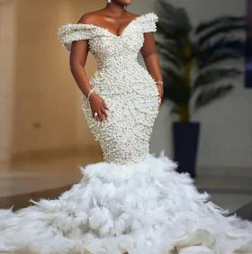 S9278F 2024 New Hot -selling High -quality Fishtail Lace Ribbon Pearl Heavy Workers Wedding Dress Customization