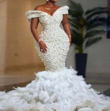 S9278F 2024 New Hot -selling High -quality Fishtail Lace Ribbon Pearl Heavy Workers Wedding Dress Customization