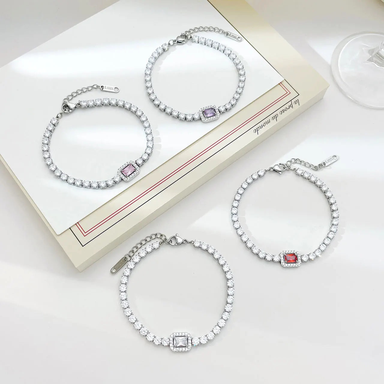 Entry Level Luxury Stainless Steel Women's Friendship Bracelet with Pink Cubic Zirconia Fashion Charm Jewelry