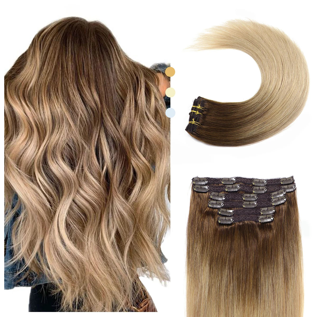 Wholesale No Shedding Double Drawn Human Virgin Hair Seamless Clip in Hair Extensions