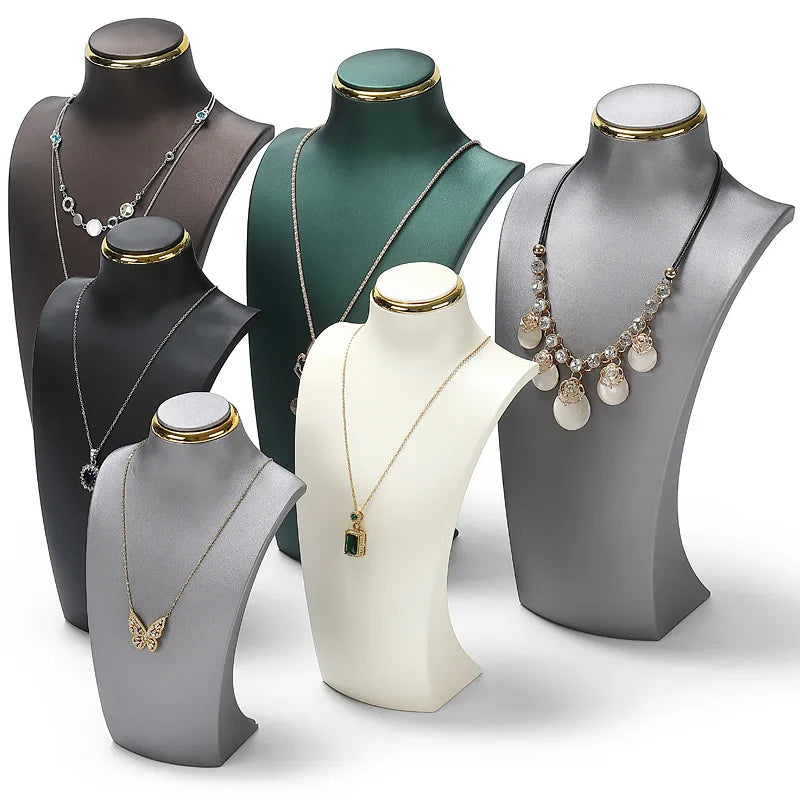 Wholesale PU Leather Necklace Bust Display Rack Neck Shape Jewelry Chain Organizer Mannequin Model Display Stand Holder